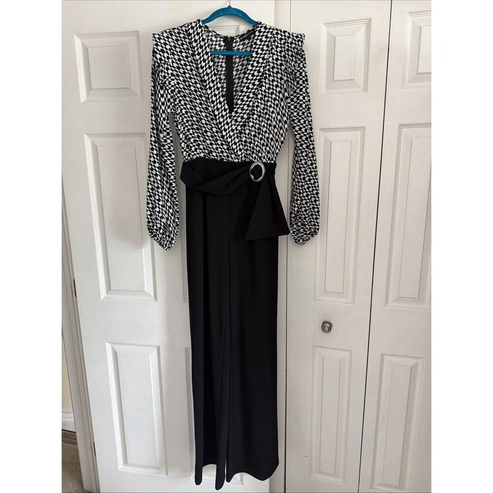 Valentine Womens Jumpsuit Black And White Wide Leg One Piece Dressy Jumper Small